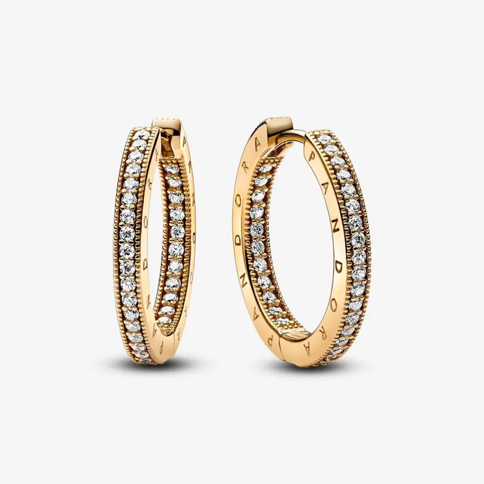 Hoop Earrings Women Pandora Online Signature Logo and Pav Hoop Earrings