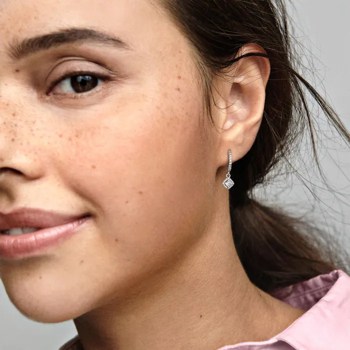 Hoop Earrings Women Pandora Square Sparkle Hoop Earrings