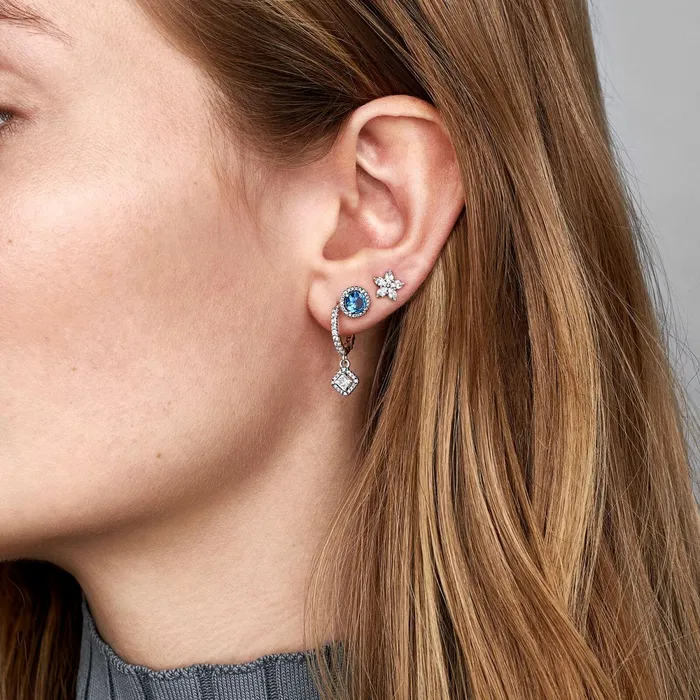 Hoop Earrings Women Pandora Square Sparkle Hoop Earrings