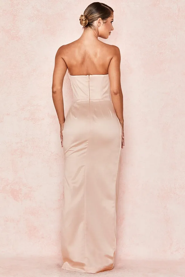 House Of CB AdrienneChampagne Satin Strapless Gown Champagne Women Maxi Dresses