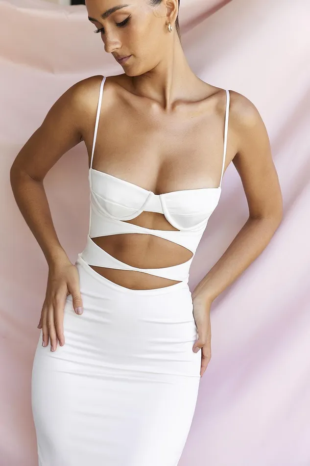 House Of CB AmaliaIvory Satin Cutout Corset Dress 8211 SALE Ivory Women Bodycon Dresses