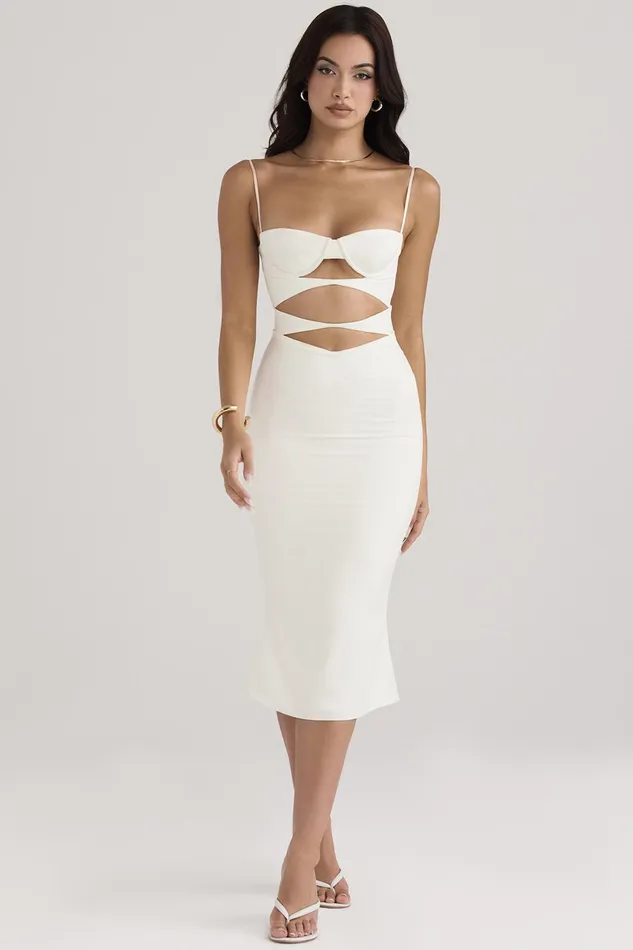 House Of CB AmaliaIvory Satin Cutout Corset Dress 8211 SALE Ivory Women Bodycon Dresses