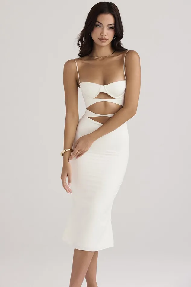 House Of CB AmaliaIvory Satin Cutout Corset Dress 8211 SALE Ivory Women Bodycon Dresses