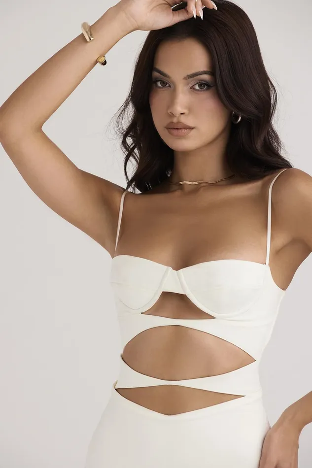 House Of CB AmaliaIvory Satin Cutout Corset Dress 8211 SALE Ivory Women Bodycon Dresses