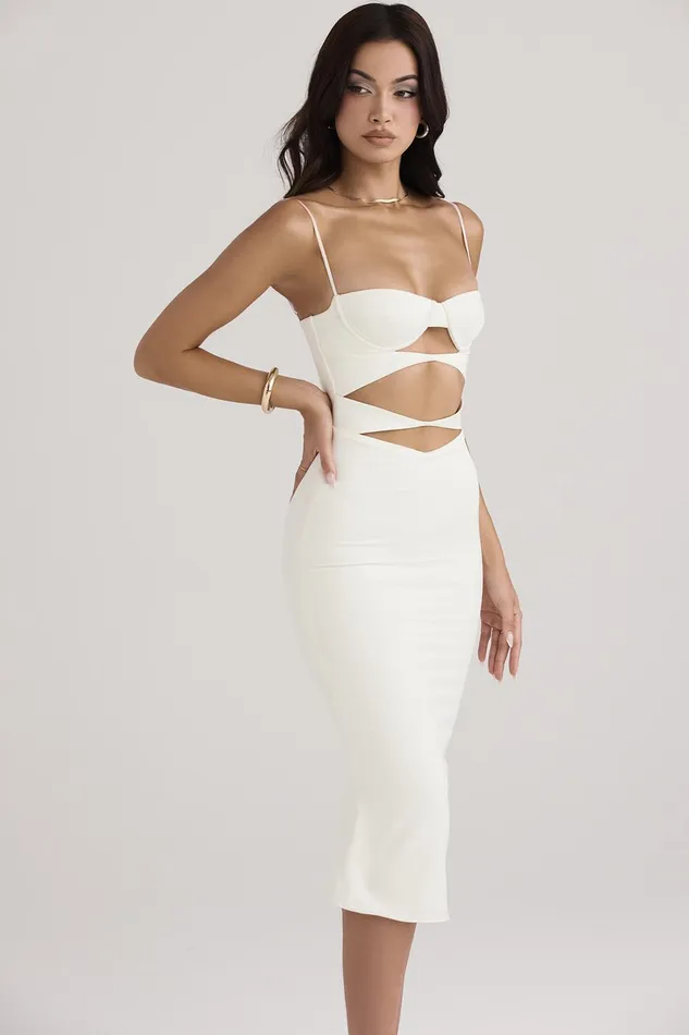House Of CB AmaliaIvory Satin Cutout Corset Dress 8211 SALE Ivory Women Bodycon Dresses