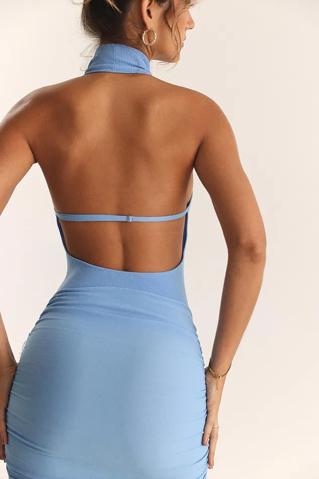 House Of CB AnuraSoft Blue Knit Halter Dress 8211 SALE Soft Women Mini Dresses