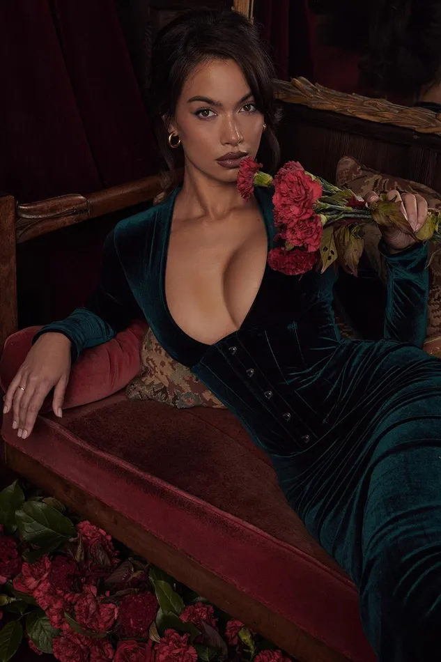 House Of CB ArabellaForest Velvet Corset Dress 8211 SALE Forest Women Corset Dresses