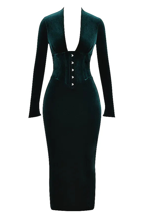 House Of CB ArabellaForest Velvet Corset Dress 8211 SALE Forest Women Corset Dresses