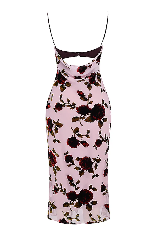 House Of CB AzuraPink Devore Midi Dress Pink Women Bodycon Dresses