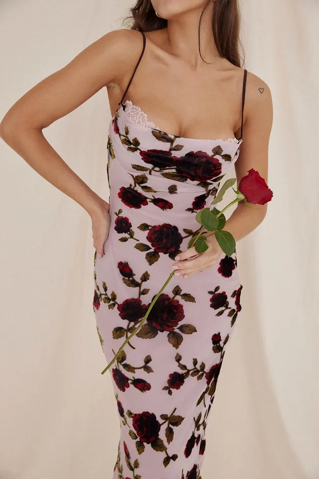 House Of CB AzuraPink Devore Midi Dress Pink Women Bodycon Dresses