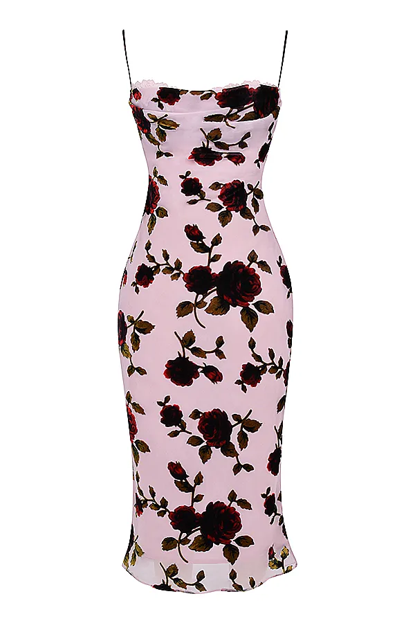 House Of CB AzuraPink Devore Midi Dress Pink Women Bodycon Dresses