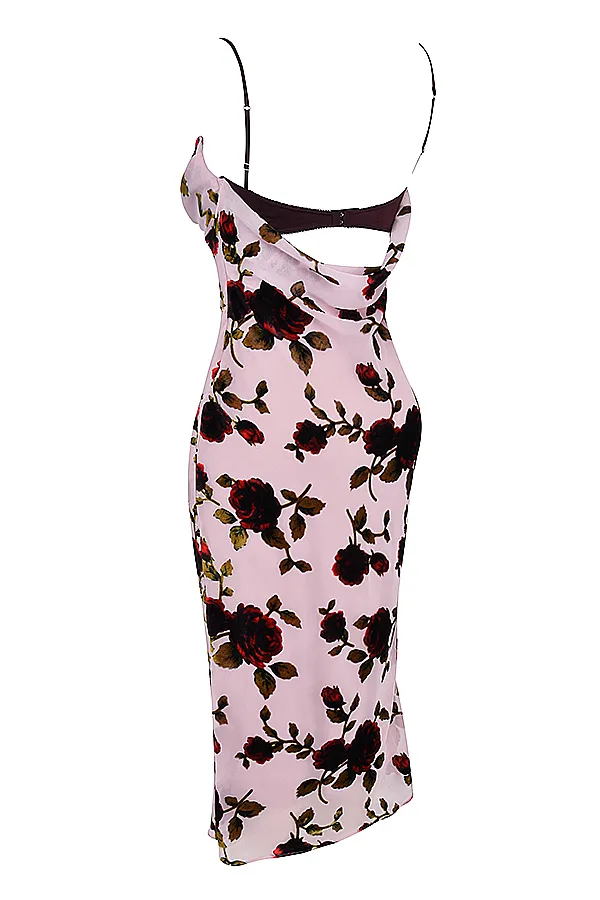 House Of CB AzuraPink Devore Midi Dress Pink Women Bodycon Dresses