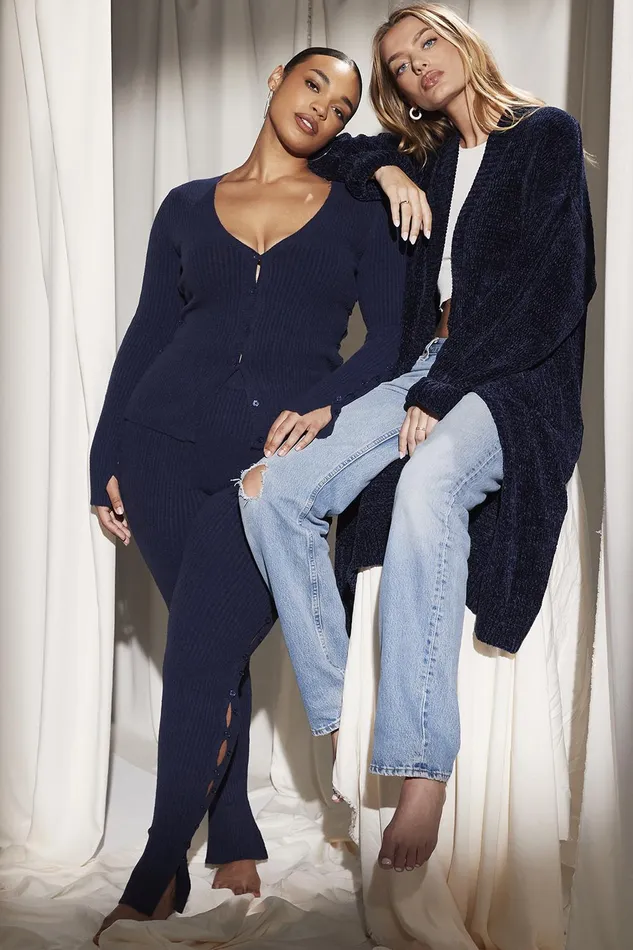 House Of CB BelieveNavy Ribbed Knit Cardigan 8211 SALE Navy Women Tops