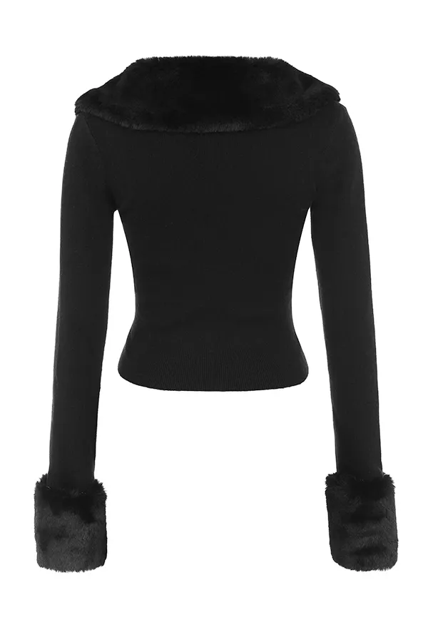House Of CB BlancheBlack Faux Fur Trim Cardigan 8211 SALE Black Women Tops