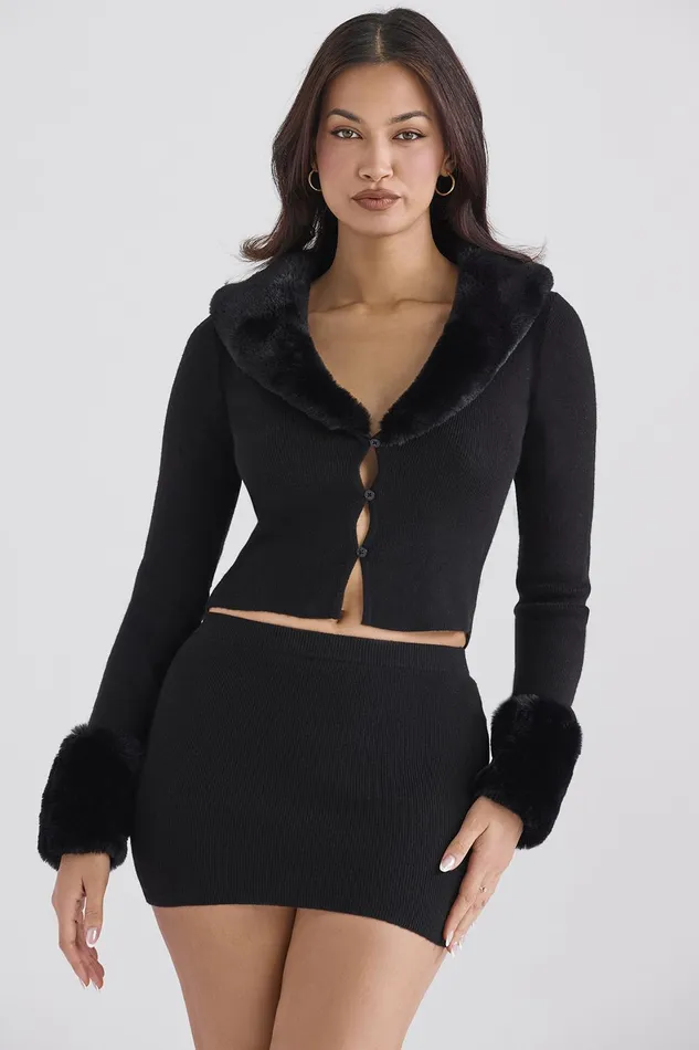 House Of CB BlancheBlack Faux Fur Trim Cardigan 8211 SALE Black Women Tops
