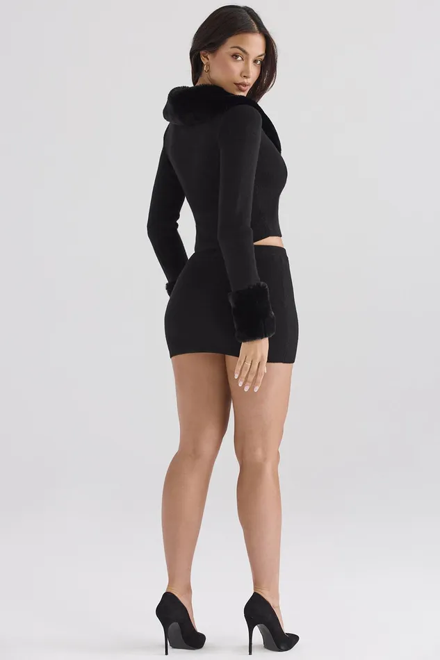 House Of CB BlancheBlack Faux Fur Trim Cardigan 8211 SALE Black Women Tops