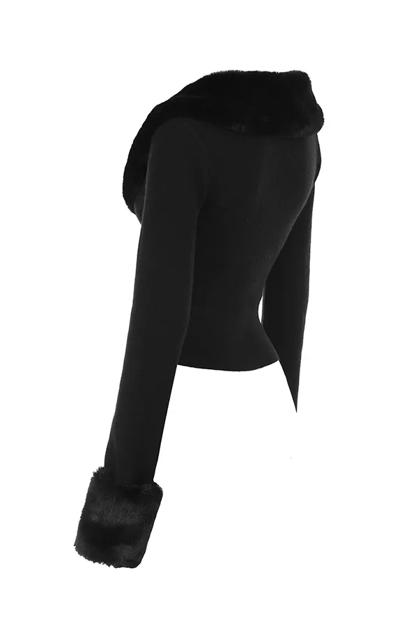 House Of CB BlancheBlack Faux Fur Trim Cardigan 8211 SALE Black Women Tops