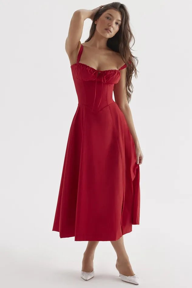 House Of CB CarmenRed Rose Bustier Sundress Red Women Corset Dresses