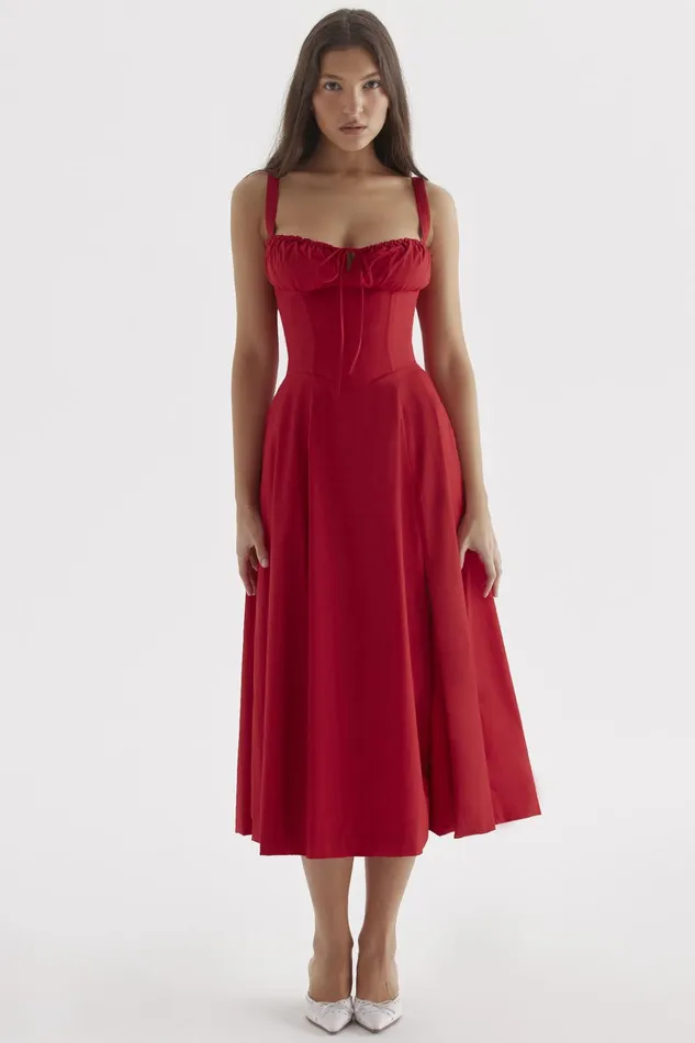 House Of CB CarmenRed Rose Bustier Sundress Red Women Corset Dresses