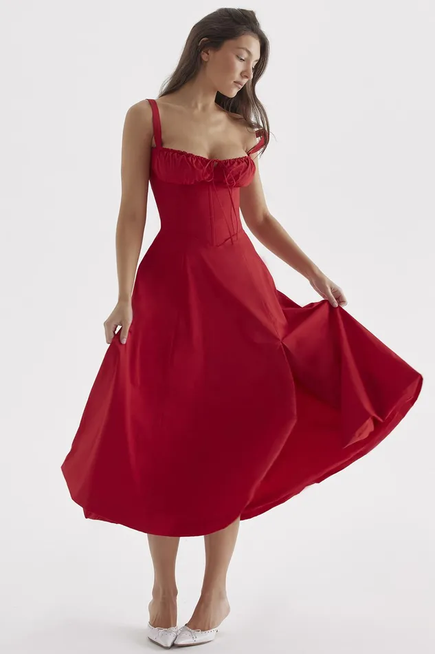 House Of CB CarmenRed Rose Bustier Sundress Red Women Corset Dresses