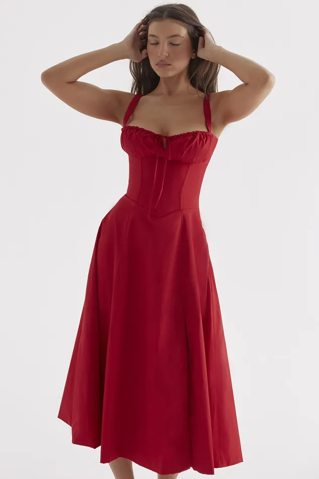 House Of CB CarmenRed Rose Bustier Sundress Red Women Corset Dresses