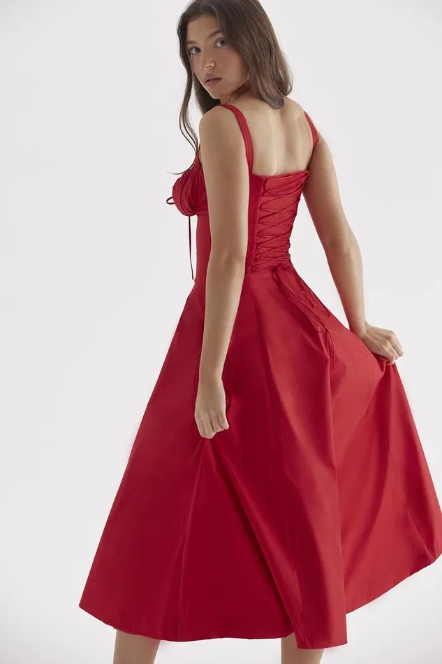 House Of CB CarmenRed Rose Bustier Sundress Red Women Corset Dresses
