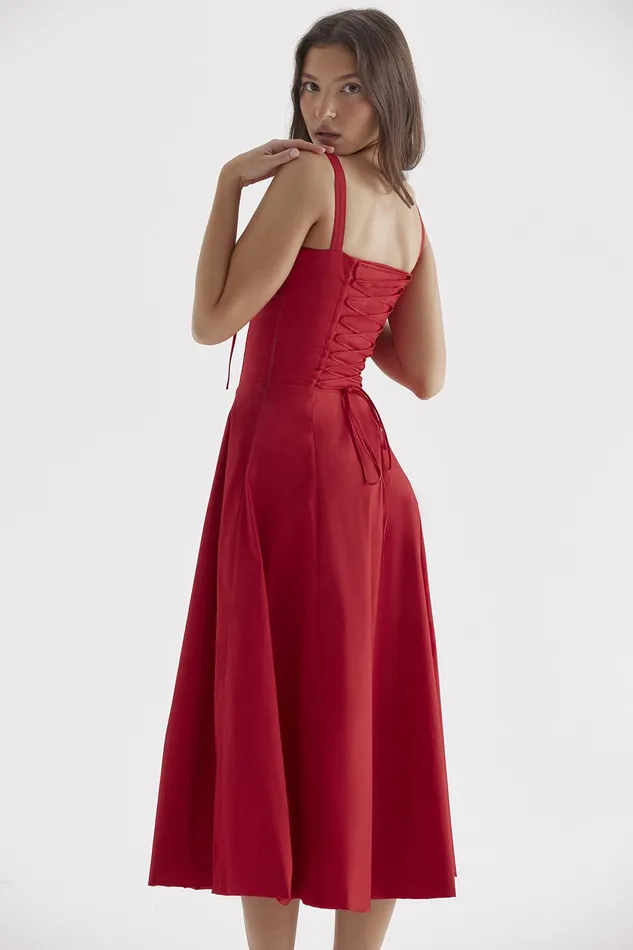 House Of CB CarmenRed Rose Bustier Sundress Red Women Corset Dresses