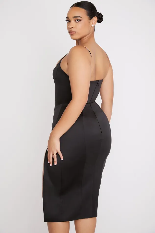 House Of CB CasimiraBlack Satin Corset Midi Dress 8211 SALE Black Women Bodycon Dresses
