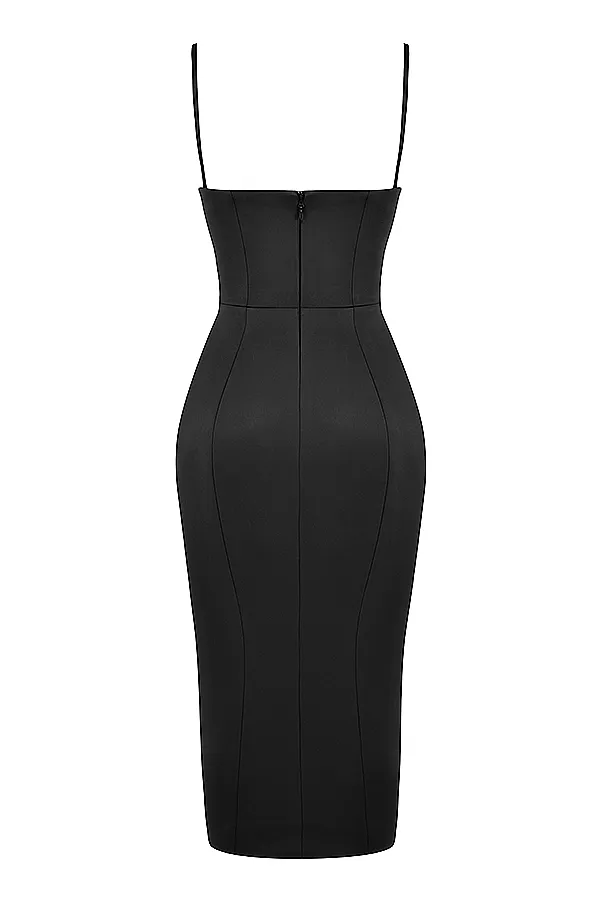 House Of CB CasimiraBlack Satin Corset Midi Dress 8211 SALE Black Women Bodycon Dresses