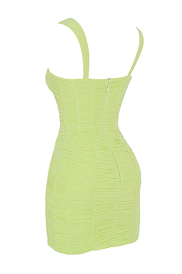 House Of CB CateLime Ruched Mesh Mini Dress 8211 SALE Lime Women Ruched Dresses