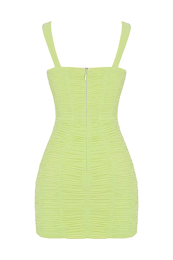 House Of CB CateLime Ruched Mesh Mini Dress 8211 SALE Lime Women Ruched Dresses