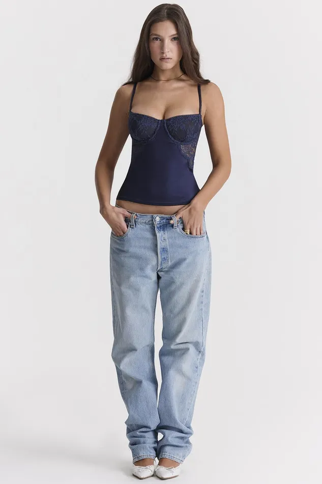 House Of CB CecilieNavy Satin and Lace Cami Top 8211 SALE Navy Women Tops
