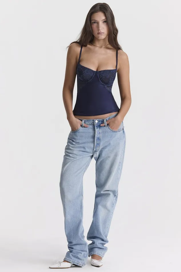 House Of CB CecilieNavy Satin and Lace Cami Top 8211 SALE Navy Women Tops
