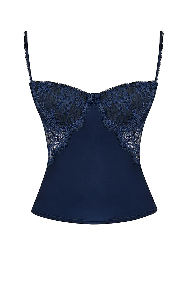 House Of CB CecilieNavy Satin and Lace Cami Top 8211 SALE Navy Women Tops
