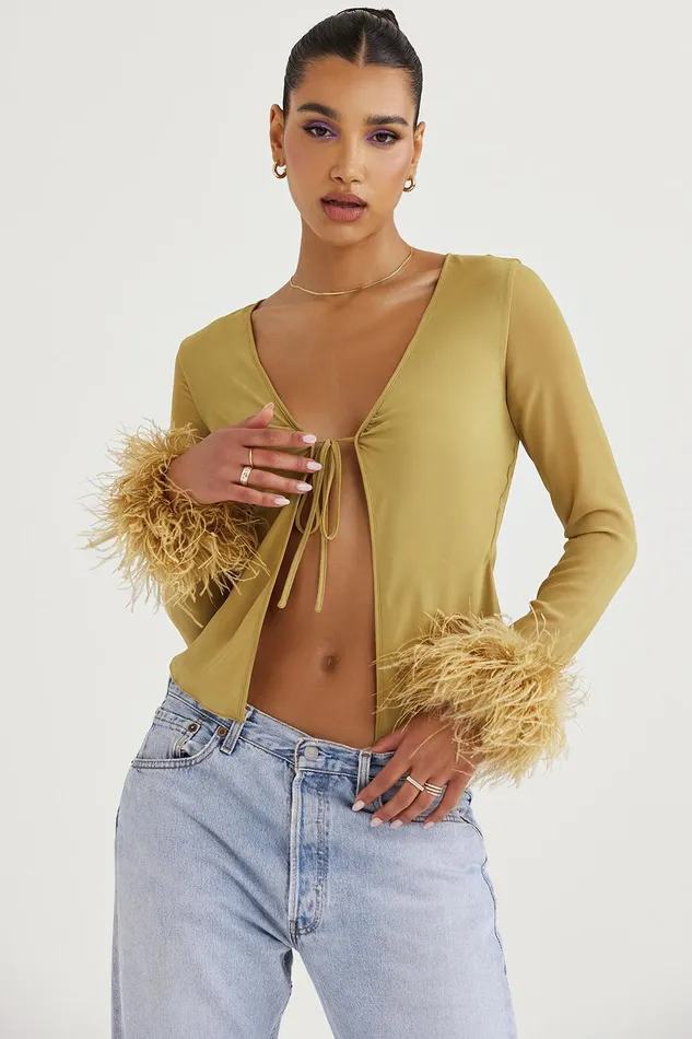 House Of CB ClaudiaOlive Trimmed Top 8211 SALE Olive Women Tops