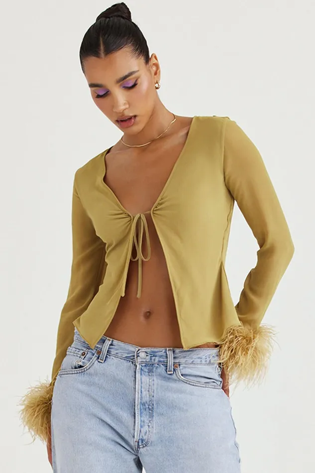 House Of CB ClaudiaOlive Trimmed Top 8211 SALE Olive Women Tops