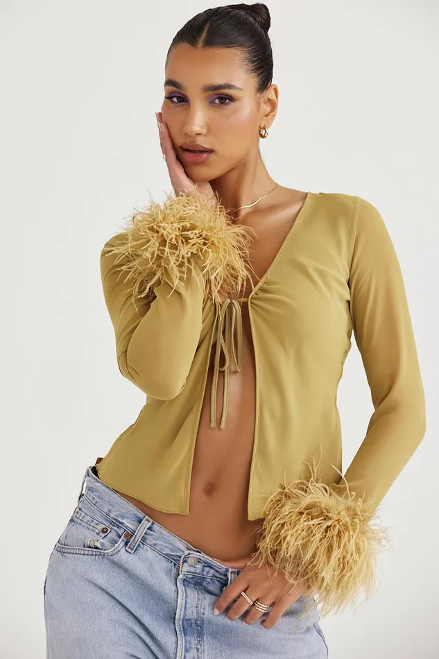 House Of CB ClaudiaOlive Trimmed Top 8211 SALE Olive Women Tops