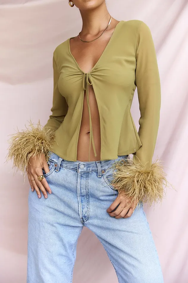 House Of CB ClaudiaOlive Trimmed Top 8211 SALE Olive Women Tops