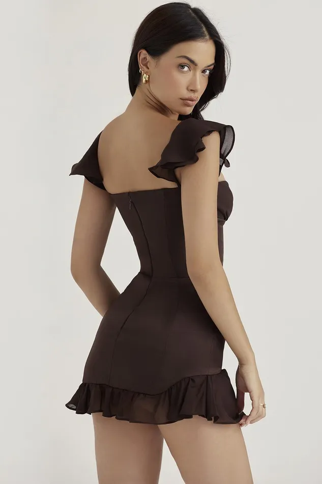House Of CB DionneEspresso Ruffle Corset Mini Dress 8211 SALE Espresso Women Corset Dresses