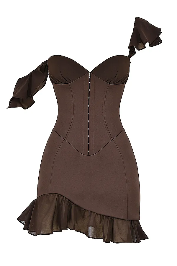 House Of CB DionneEspresso Ruffle Corset Mini Dress 8211 SALE Espresso Women Corset Dresses