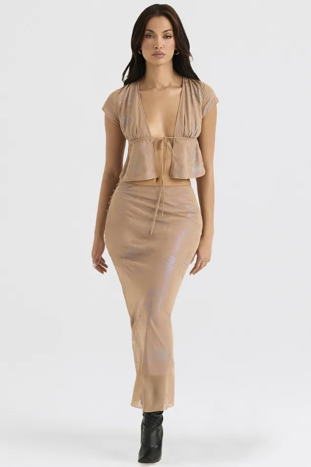 House Of CB DyanaShimmer Cafe Au Lait Bias Cut Maxi Skirt 8211 SALE Shimmer Women Skirts