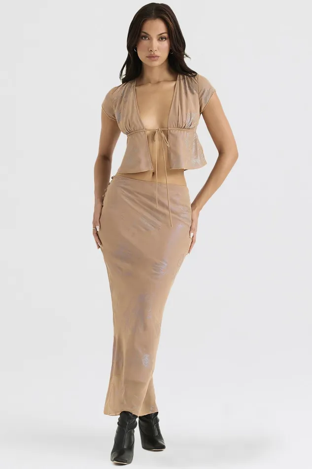 House Of CB DyanaShimmer Cafe Au Lait Bias Cut Maxi Skirt 8211 SALE Shimmer Women Skirts