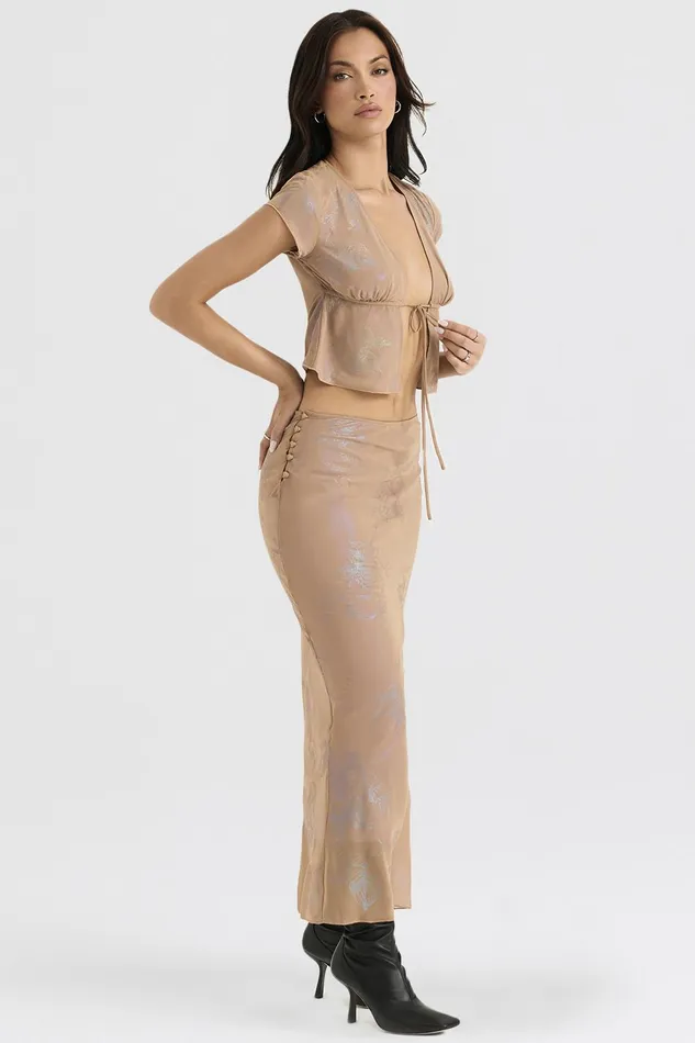 House Of CB DyanaShimmer Cafe Au Lait Bias Cut Maxi Skirt 8211 SALE Shimmer Women Skirts