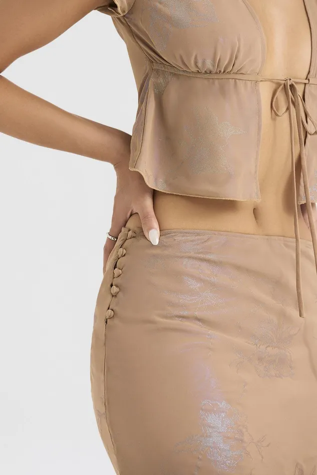 House Of CB DyanaShimmer Cafe Au Lait Bias Cut Maxi Skirt 8211 SALE Shimmer Women Skirts