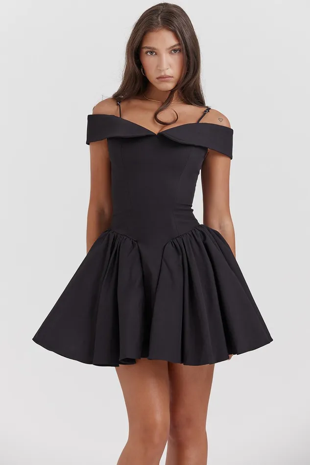 House Of CB ElidaBlack Off Shoulder Mini Dress Black Women Corset Dresses