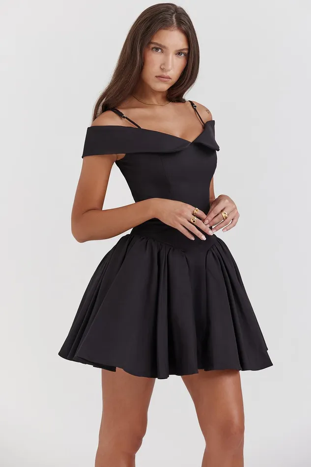 House Of CB ElidaBlack Off Shoulder Mini Dress Black Women Corset Dresses