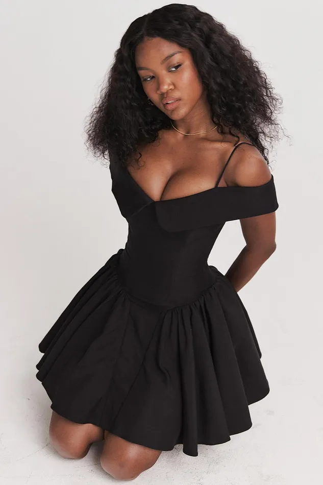 House Of CB ElidaBlack Off Shoulder Mini Dress Black Women Corset Dresses