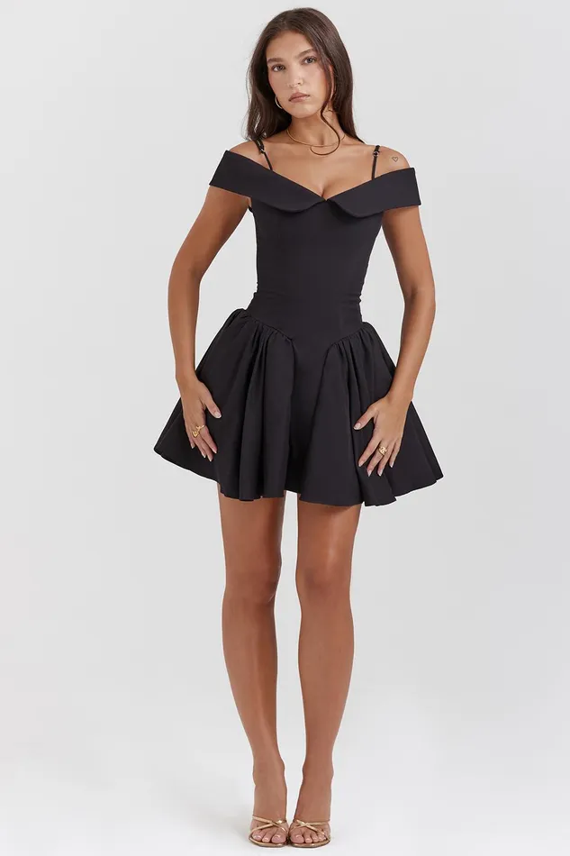 House Of CB ElidaBlack Off Shoulder Mini Dress Black Women Corset Dresses