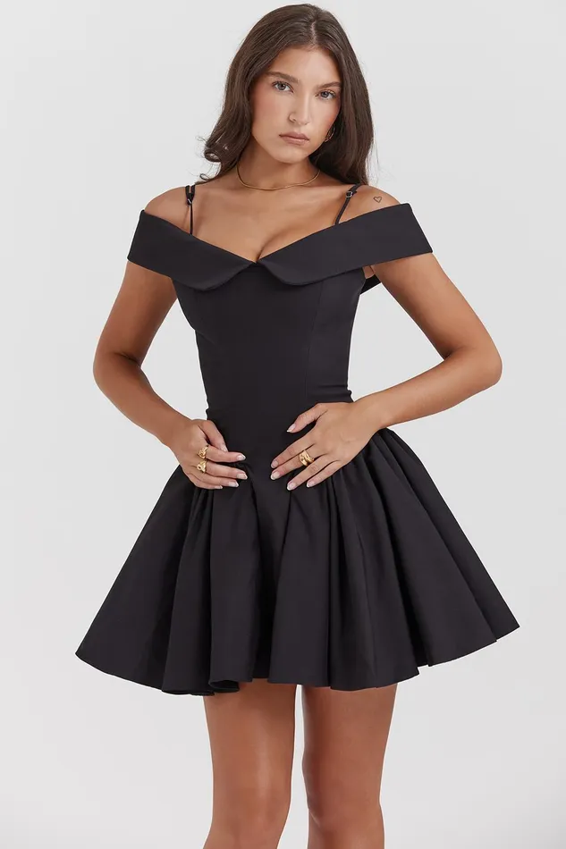 House Of CB ElidaBlack Off Shoulder Mini Dress Black Women Corset Dresses