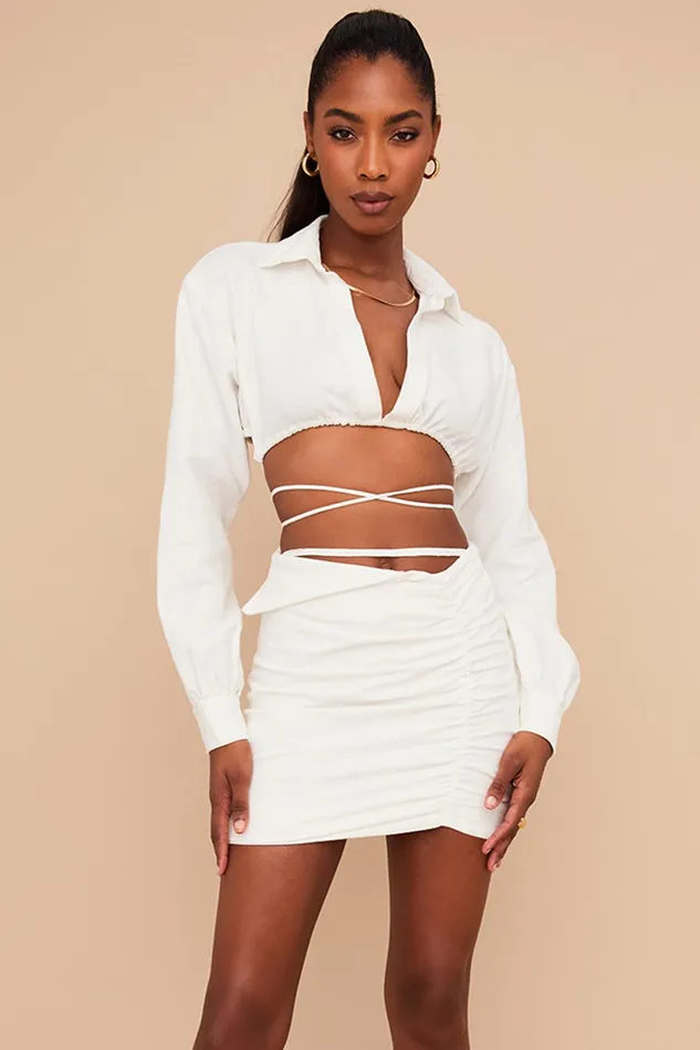House Of CB EmmyOff White Folded Waist Mini Skirt 8211 SALE Off Women Skirts